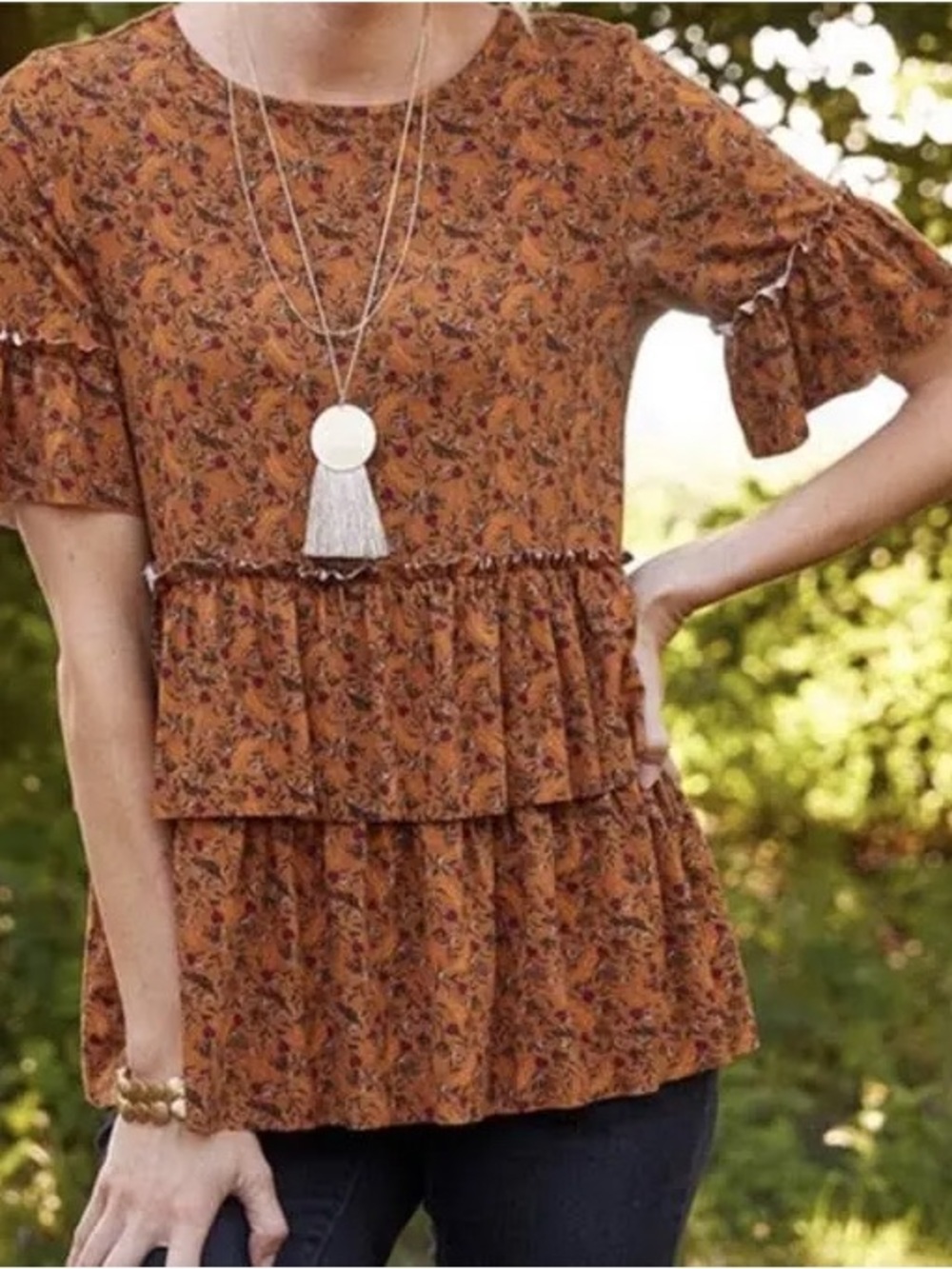 Matilda Jane Women’s Rust Orange Tiered Blouse | Size Small
